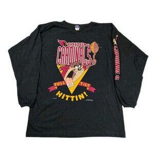 Arizona Cardinals Taz Looney Tunes NFL LS  TShirt Black L Vintage 90s Baggy